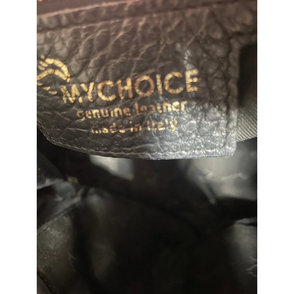 My Choice Black Pebbled Leather Tote Bag Made‎ in Italy Gold Hardware Handbag